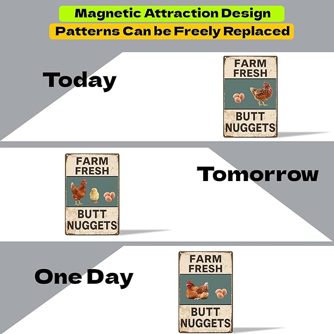 DIY Magnetic Attraction Design,Funny Chicken Tin Sign | chicken decor | Farmhouse Wall Decor, Rooster Kitchen & Bathroom Art,Metal Signs,Funny Gifts,8 * 12 Inch(Yellowish Green)