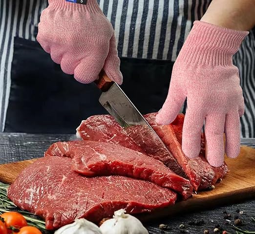 Cutting Gloves, Food Grade Level 5 Protection, Safety Kitchen Cut Gloves for Oyster Shucking, Fish Fillet Processing, Mandolin Slicing, Meat Cutting and Wood Carving. (Pink-Small 1 Pairs)