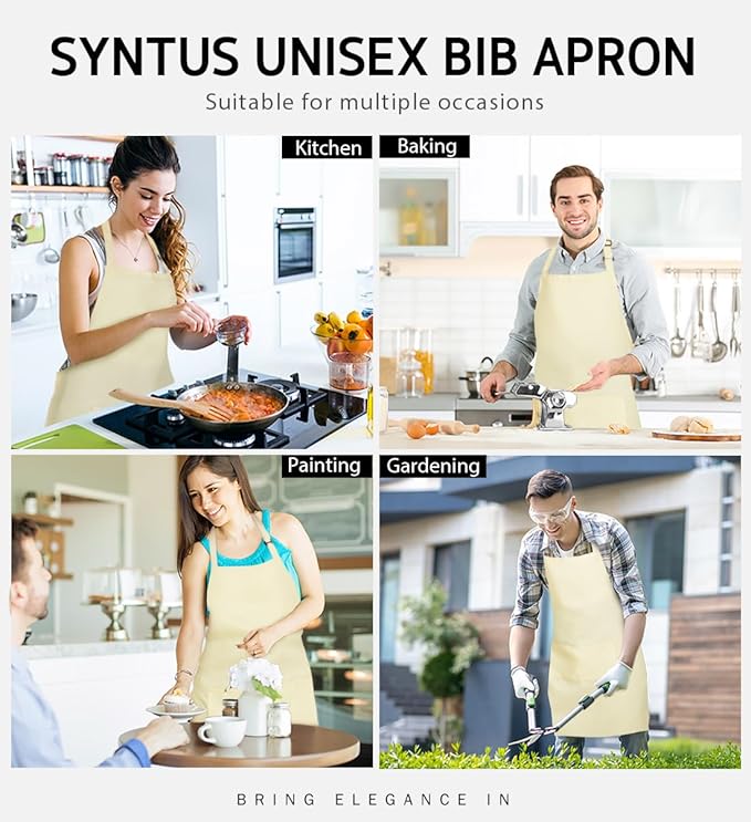 Syntus Adjustable Bib Apron with 2 Pockets Cooking Kitchen Aprons for Women Men Chef