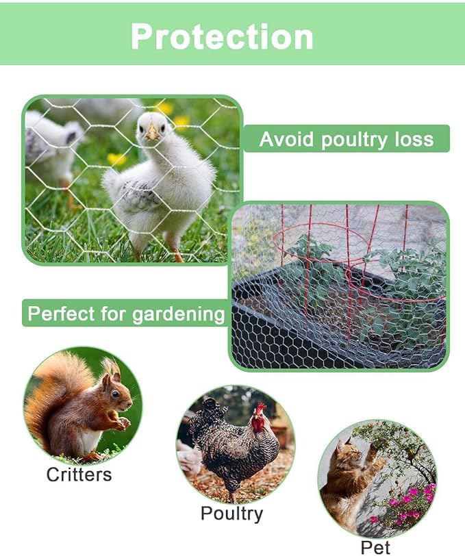 Galvanized Chicken Wire Mesh Roll 13.7" x 315", 0.8 Inch Hexagonal Poultry Netting Fence for Garden, Rabbits, Chicken Coop, Plant Protection & DIY Crafts