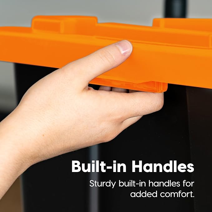 IRIS USA 4-Pack 27 Gallon Storage Bins with Lids |Made in USA| Heavy Duty Plastic Tote Containers for Truckbed Tool Box Organization, Large - Orange