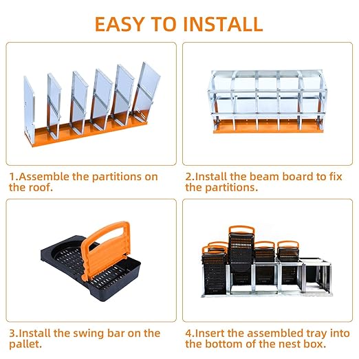 Chicken Nesting Boxes, 10 Hole Metal Chicken Laying Box with with Removable Trays and Roll Out Egg Collection for Chicken Coop, Orange