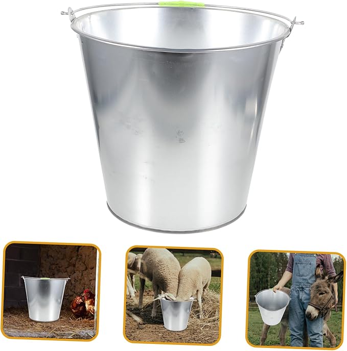 UPKOCH Large Metal Waste Bucket for Kitchen Waste Poultry Feeding Capacity Easy to Clean Handle Versatile Trash Container for Use