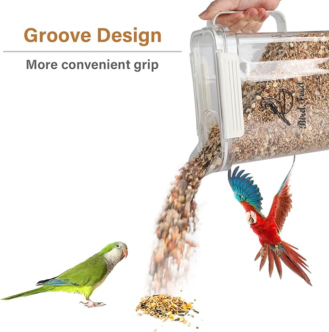 Bird Seed Storage Container,5L Large Capacity Pet Food Storage Containers with Handle,Airtight Wild Bird Seed Dispenser-for PetBirds Parakeets Finches Food Mealworms Storage/BPA Free-Clear