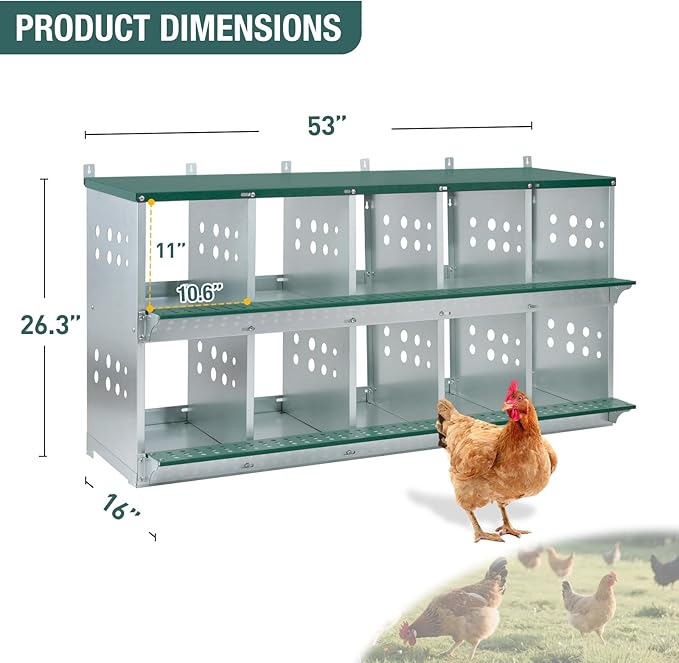 10 Compartment Metal Chicken Nesting Box, Roll Out Hen Laying Box for Easy Egg Collection, Wall Mount Poultry Nest Box for Backyard Chickens, Green, 53" L x 16" W x 26.30" H