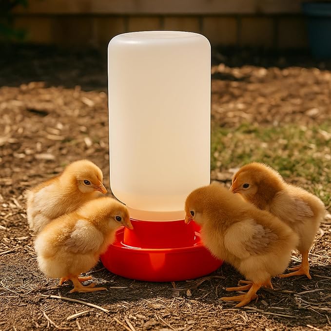 Baby Chick Feeder and Waterer Set, 1 Quart Poultry Starter Kit, No-Waste 8-Hole Feeder & Anti-Drowning Waterer, Gravity Fed Dispenser for Brooder, Chicks, Ducklings, Quail
