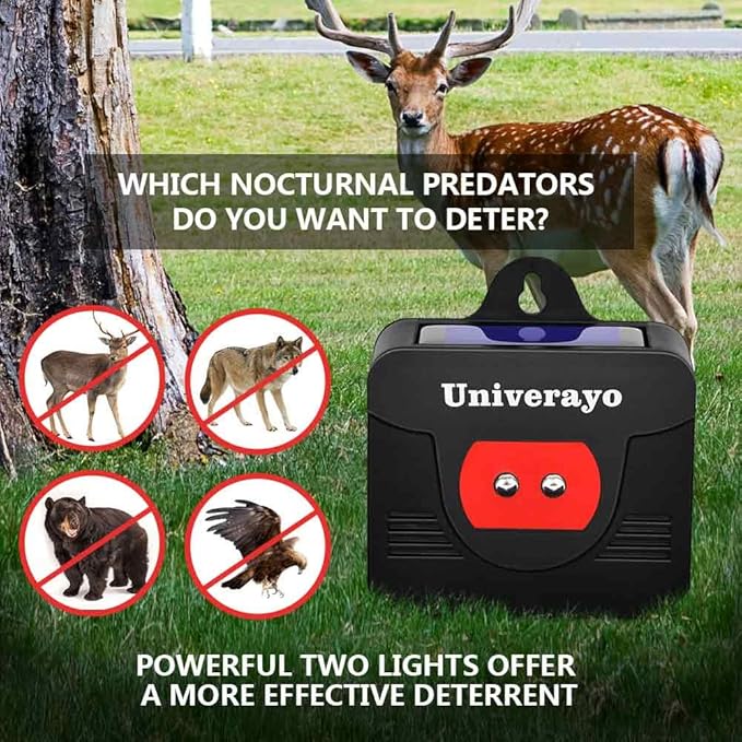 Coyote Deterrent Solar Predator Control Light Deer Repellent Device for Nighttime Animal Fox Skunk Raccoon Repellent for Outdoor Garden Yard Chicken Coop 2 Pack