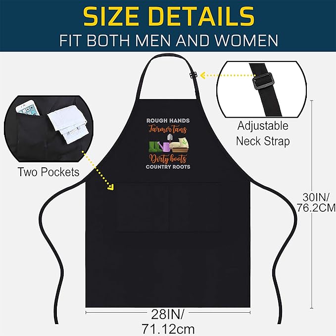 Farmer Farming Black Apron - rough hands farmer tans funny farmers farming backside Cooking Aprons Kitchen Decor