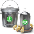 Plexon 8.8 Lb Poultry Feeder Stainless Steel Hanging Chicken Feeder no Waste Food-Grade with 6 Gallon Galvanized Storage Bucket with Locking Lid for Bird Seed Chicken Feed, Bundle