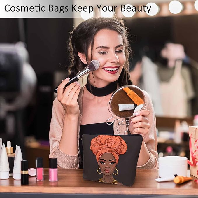 Makeup Bag African American Woman Makeup Bags For Purse Pouch, Black African Woman Sexy Lips And Turban Travel Toiletry Bag Cosmetic Bag Makeup Bags Flax Makeup Organizer Bag Pencil Pouch
