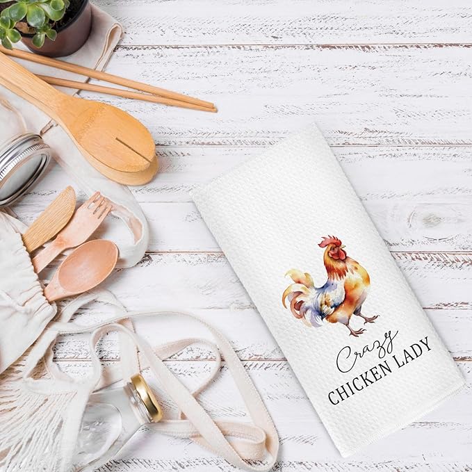 Crazy Chicken Lady Kitchen Dish Towels 16x24 Inch, Funny Chicken Gifts for Chicken Lover Chicken Mom, Sarcastic Chicken Mama Decorative Hand Towels Tea Towels for Farmhouse Home