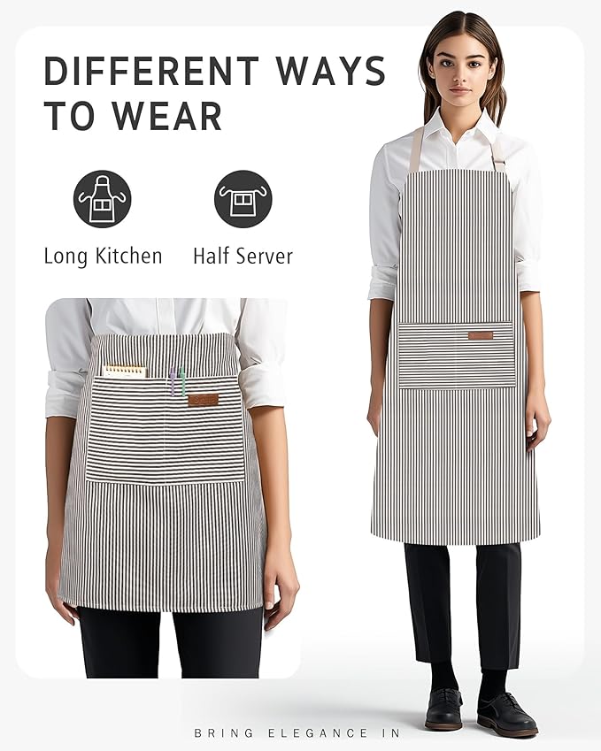Syntus Adjustable Bib Apron with 2 Pockets Cooking Kitchen Aprons for Women Men Chef