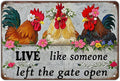 Chicken Wall Decor Sign Live Like Someone Left The Gate Open Tin Signs Funny Farm Chicken Coop Home Kitchen Garden Restaurant Rooster Outdoor Yard Wall Art Decor 12x8 Inch