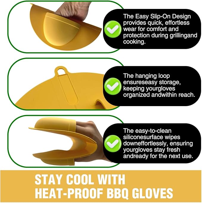 2 Pack Outdoor Grilling Mitts, Heat Resistant High Temperature Silicone Oven Grilling Gloves, Easy to Clean, Non-Slip Textured Lining, Can Be Used for Cooking, Smoking, BBQ and Food Handling.