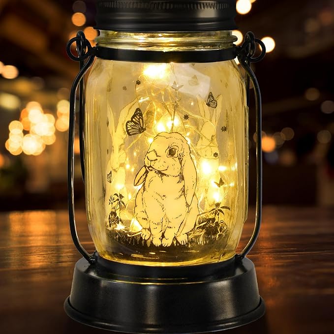 Bunny Gifts for Women/Men Bunny Lovers Solar Lantern Mom Birthday, Mothers Day, Christmas Gifts, Animal Solar Lantern Garden Decoration Lights Outside for Yard, Patio,Backyard,Porch, Torches