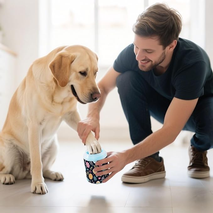 Fustylead Colorful Easter Eggs and Floral Dog Paw Washer for Muddy Paws, Gentle Paw Cleaning Cup for Small & Medium Dogs/Cats, Easy to Use and Travel-Friendly