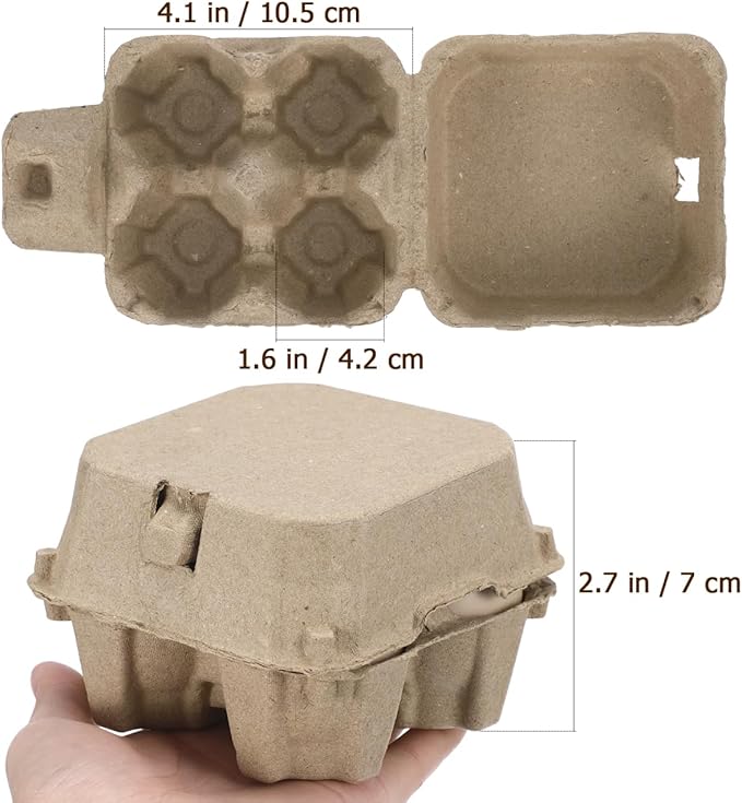 IMIKEYA Paper Egg Cartons for Chicken Eggs,10pcs Egg Tray Holder Pulp Fiber Egg Box Containers Holds 4 Count Eggs Market Travel Egg Storage Case