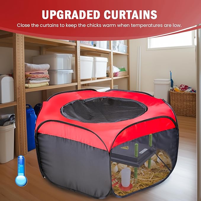 Chicken Brooder Box for Chick Starter Kit - 10 * 12inch Brooder Heating Plate Chick Brooder Pen Chicken Brooder Box 4-in-1 Bundles with Chicken Feeder, Waterer (Brooder Set,Red)