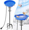 Heated Bird Bath for Outside Winter,100W Thermostat Control Birdbath Bowl with Metal 5-Prong Base,Freestanding Heated Bird Baths for Outdoors Garden Patio Yard Lawn (Blue)