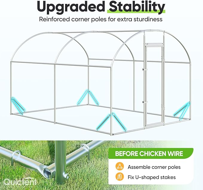 Quictent Essential Series 12x9x6.6ft Metal Chicken Coop Run with Climbing Ladder, Walk-in Outdoor Poultry Cage with PVC Coated Chicken Wire, Hen Duck Rabbit Farm House, Waterproof Anti-UV Cover