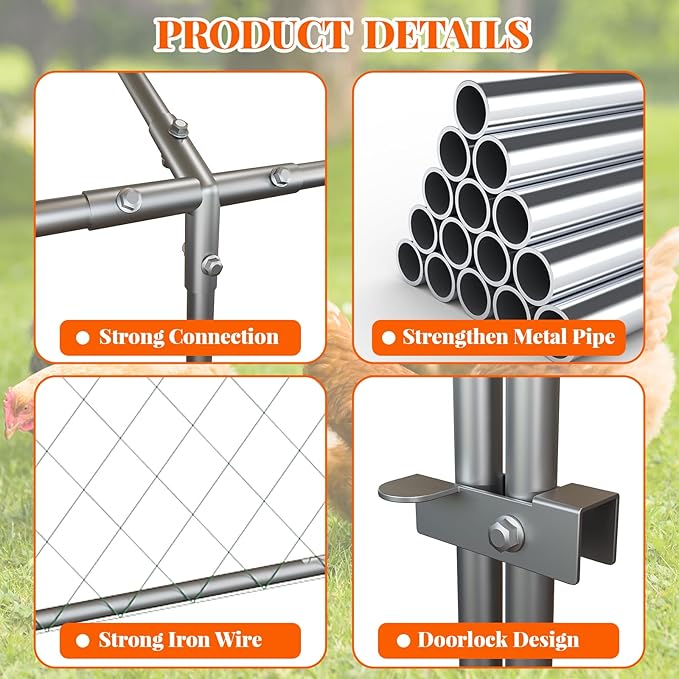 Large Metal Chicken Coop, Chicken Runs for Yard with Waterproof and Anti-Uv Cover, Portable Chicken Coop for Outdoor Chicken Rabbit Duck, Silver, 120 in ×40 in×40 in