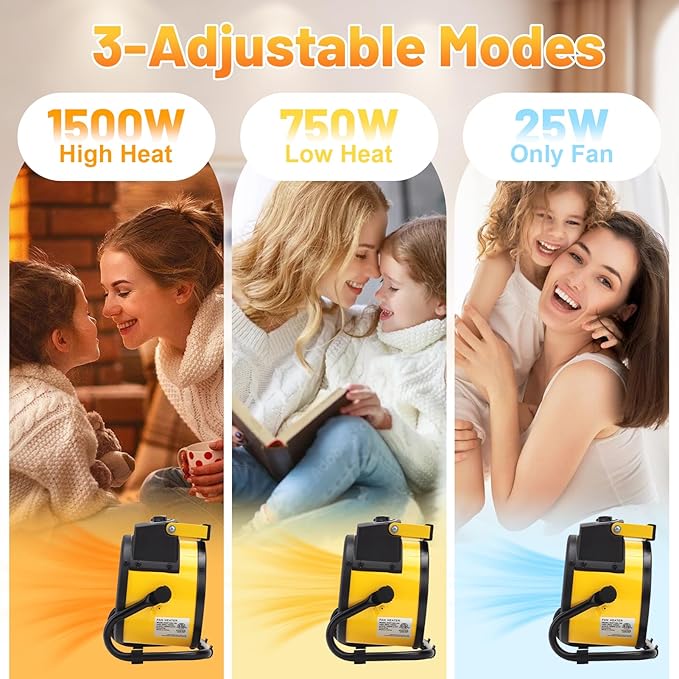 Outdoor Heaters for Patio, 1500W Electric Garage Heater with Overheat Protection, 3S Fast Heating, 3 Modes, Portable Space Heater for Patio, Garage, Greenhouse, Indoor, Orange