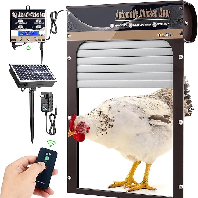 NEONMAN Automatic Chicken Coop Door Solar Powered, Automatic Chicken Cage, Large Programmable LCD Screen 3 Power Modes Safety Anti-Pinch, Suitable for Poultry