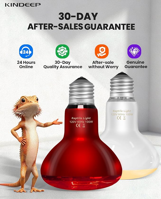 KINDEEP 100W Reptile Heat Lamp Bulbs: Reptile Day & Night Basking Spot Bulb Combo Amphibian Infrared Heat Lamp Bulb - UVA Basking Spot Daylight Heating Light Bulb for Lizard Tortoise Snake