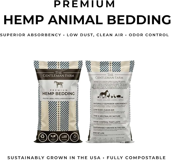 Premium Hemp Animal Bedding for Chickens, Livestock & Small Animals | Highly Absorbent, Low Dust, Natural Odor Control | Coop, Stall & Nesting Bedding | USA Grown Hemp (15lb)