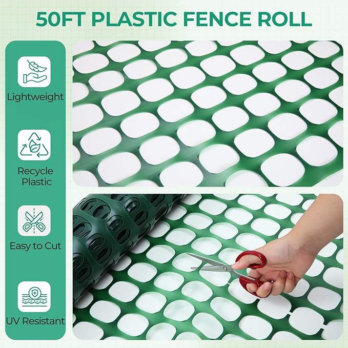 Ohuhu Garden Fence Animal Barrier: 4'x50'/5.3LB Reusable Netting Plastic Safety Fence Roll with Zip Ties, Temporary Pool Fence Snow Fence Construction Fencing for Poultry Deer Rabbits Chicken Dogs
