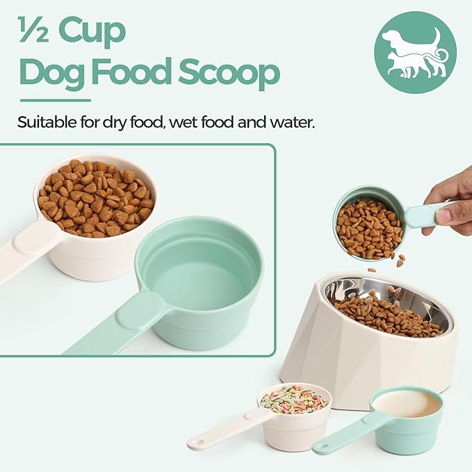 Measuring Dog Food Scoop - 1/2 Cup Scoop Measuring Cup for Dog Cat Ferret Rabbit Bird Food, Melamine Half Cup with Handle, Food-Grade 1/4 Pet Feed Scoop, Dishwasher Safe, Green