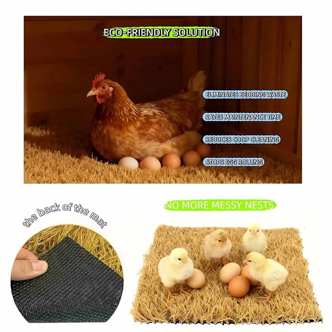 Chicken Nesting Box Pads 4 Pack 12x12 Inch - Waterproof Washable Hen Nesting Pads, Easy Clean Reusable Nest Boxes Liners, Fake Grass Mat Artificial Indoor Turf with Drain Holes