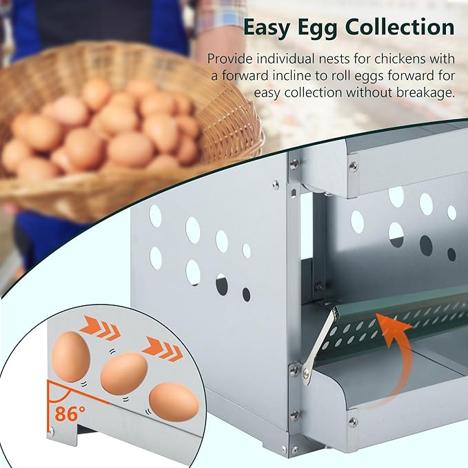 Chicken Nesting Box for Laying Eggs, 4 Rooms Chicken Nesting Boxes,Wall-Mounted Metal Roll Out Poultry Nest Box, Vented Holes Chickens Coop Case Laying Boxes to Collect Eggs