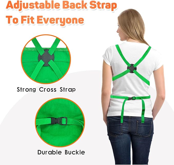 Gardening Apron Harvest Apron with Pockets, Green Garden Apron, Adjustable Waist Belt