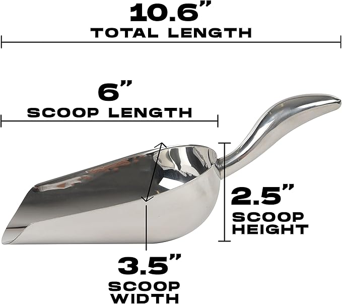LEMONSODA Stainless Steel Utility Ice Scoop - 14 Ounces - Rustproof Metal - Great for Bar, Ice, Flour, Coffee, Containers - Bar Ice Scoop, Dry Bin, Dry Goods, Candy (10.6 Inches)