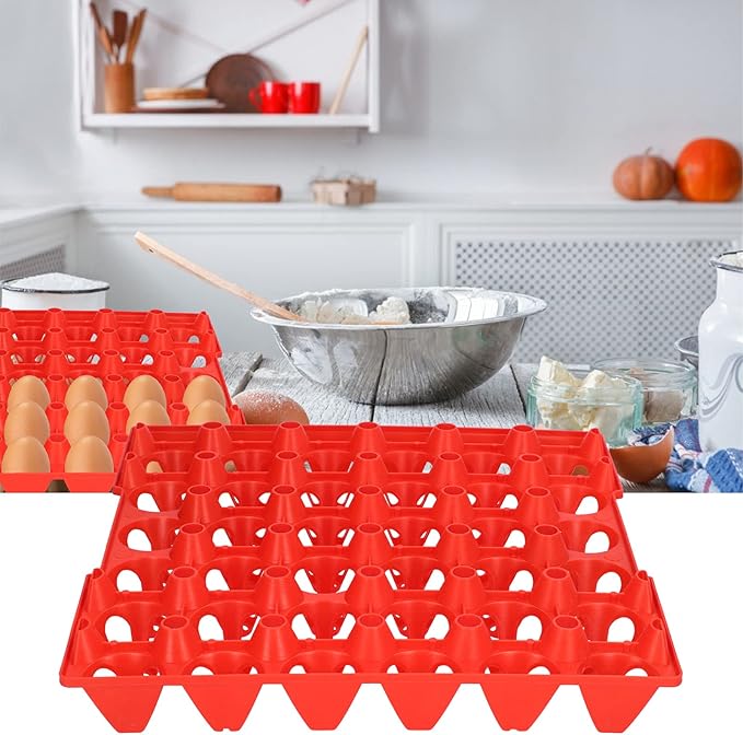Egg Storage Tray Durable Stackable Egg Crate Holder for Home Farm Supplies 5PCS for Chicken Eggs, 11.3x11.1in (Red)