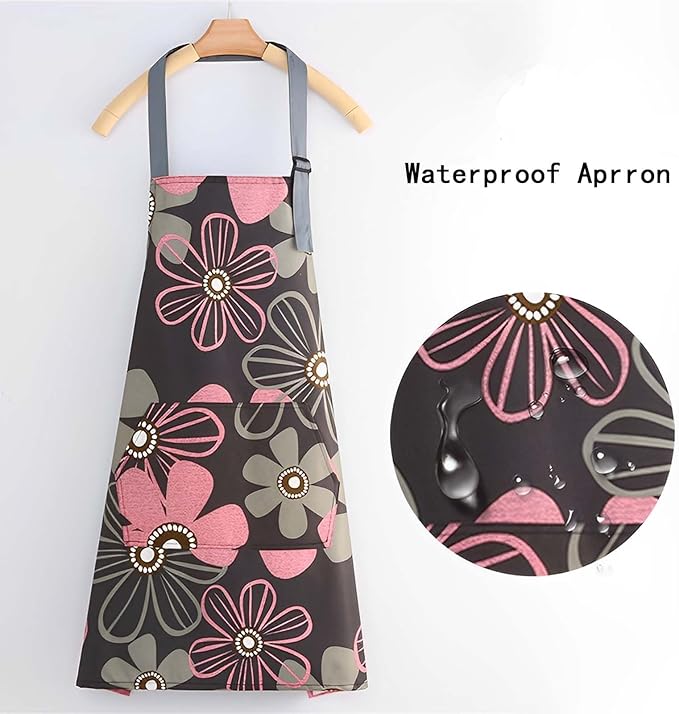 Floral Aprons with Pocket Blooming Women Waterproof Apron Adjustable Neck Long Ties Women Men Cook Baking Garden