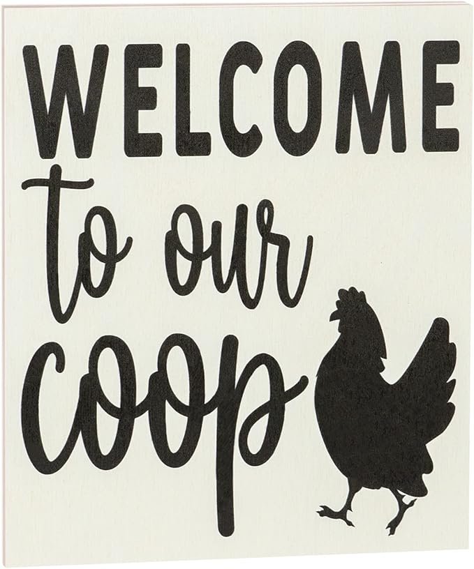 JennyGems Welcome To Our Coop Wooden Sign, Chicken Signs for Chicken Lovers, Farmhouse Decor Wall Hanging, Made in USA
