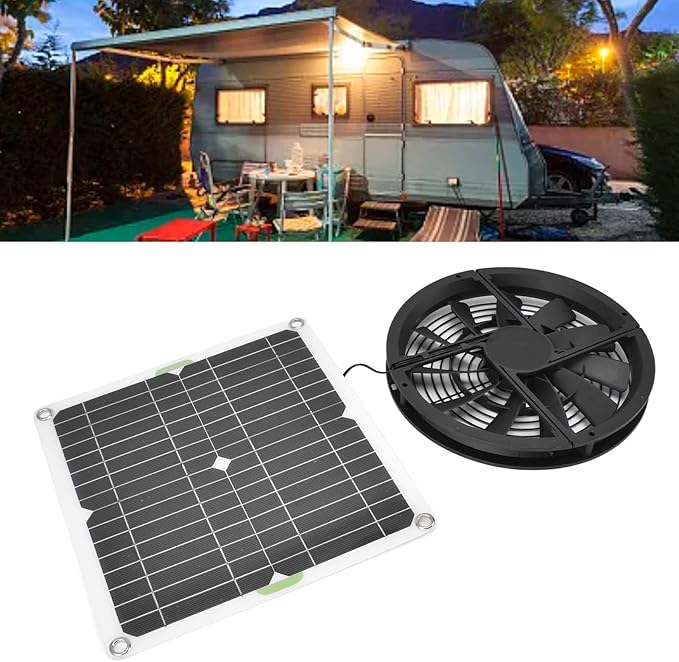 ViaGasaFamido 10 Inch Circular Ventilation Cabinet Solar Panel Fan 100W Solar Panel Fan Kit for Small Chicken Coops, Greenhouses, Sheds, Pet Houses, Window Exhaust