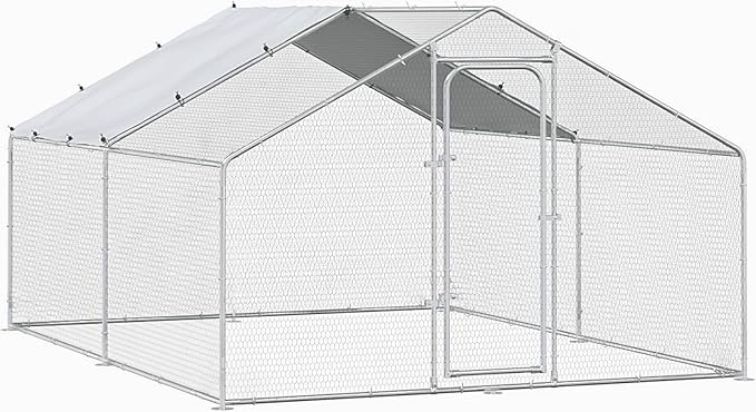 BOSSIN Bold Chicken Coop Run Large Metal Chicken Pen Outdoor, Poultry Cage Spire Shape, Heavy Duty Walkin for Yard with Waterproof and Anti-UV Cover, for Rabbits Habitat
