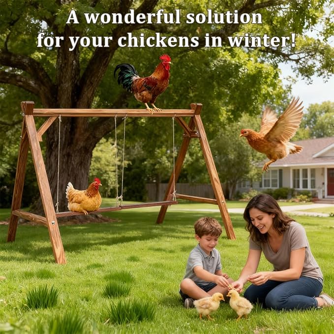 Chicken Roosting Bars for Hens with 2 Swings, 50IN Chickens Perch for Pet's Healthy and Play, Chicken Coop Accessories for 7-9 Chickens, Easy to Install and Clean (Walnut 2)