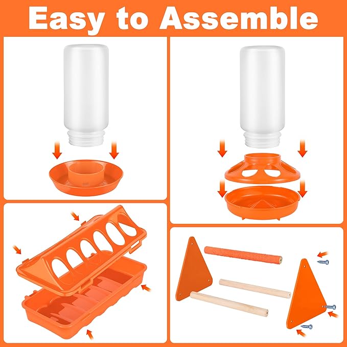 Plastic Baby Chicken Feeder and Waterer Set (Orange)