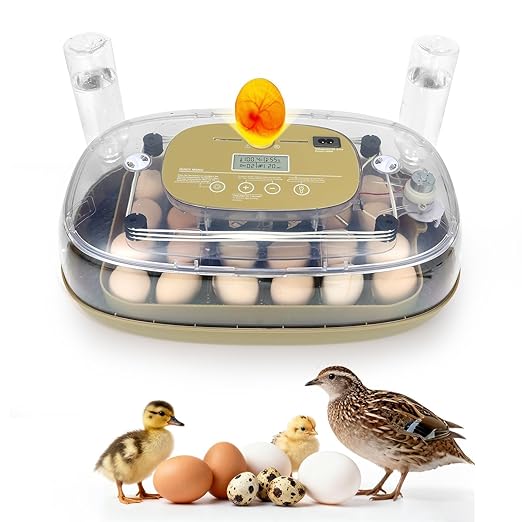 3rd Gen - 24 Egg Automatic Incubator, Stage-Based Adaptive Humidity with Auto-Refill, Stable Temp Control, Flexible Spacing, Adjustable Auto Turning & Lockdown, Custom Incubation Days, Candler, Alarm