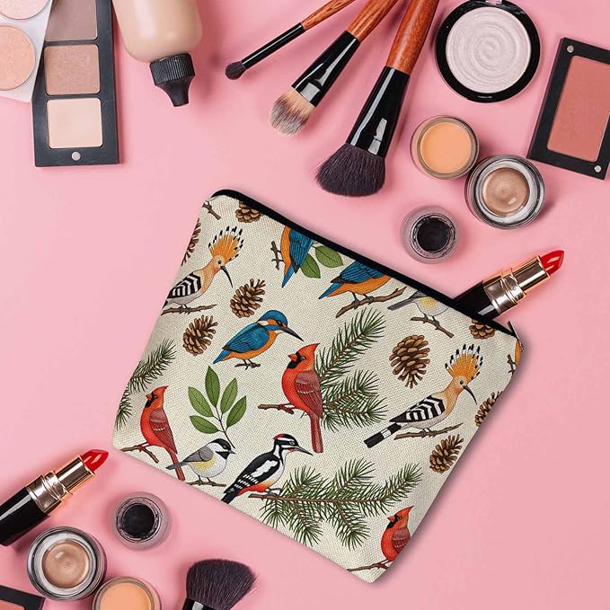 Makeup Bag For Purse Cardinal Bird, Tropical Christmas Cardinal Robin Bullfinch Cosmetic Bags For Women Zipper Travel Toiletry Pouch Makeup Bags Makeup Organizers For Toiletries Cosmetics