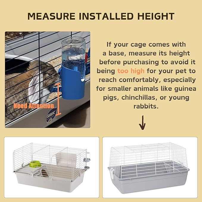 Rabbit Water Bottle, 600ml/21oz Hanging Water Dispenser Feeder Cage Crate Hutch Bunny Puppy Cat Chinchilla Ferret Guinea Pigs Squirrel Hedgehog (Blue)
