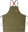 AFUN Chef Aprons for Women Men with Oversized Pockets, 12-Ounce Cotton Canvas Cross Back Water Repellent Apron (Grey Green)