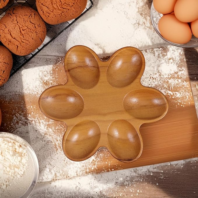VOSAREA Wooden Egg Tray Wood Deviled Egg Platter Wood Serving Dish Platter for Kitchen Storage Elegant for Countertop and Fridge Use