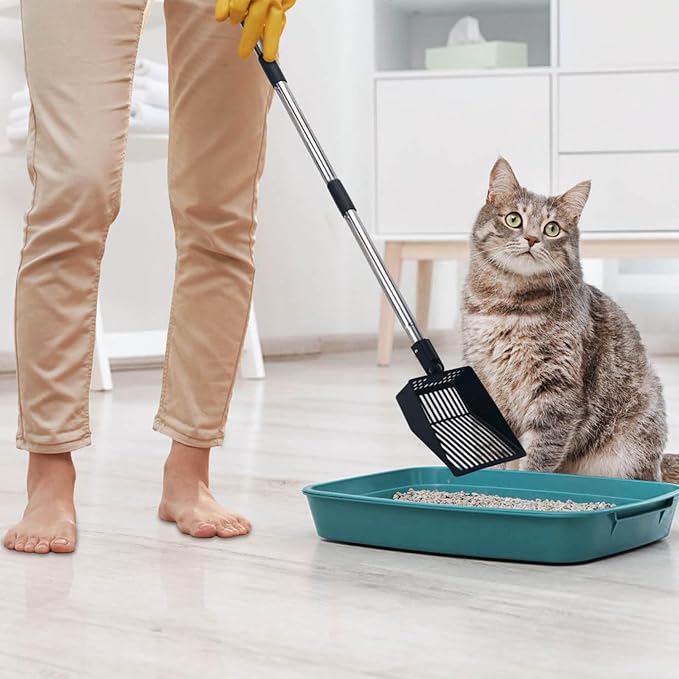 KeFanta Cat Litter Scoop, 41in Metal Kitty Poop Scooper, Heavy Duty Stainless Steel Sifting Shovel with Long Handle for Chicken Coop