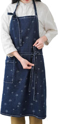 Cotton Denim Apron Soft - Unisex Adjustable Bib Apron with 5-Pockets Perfect for Kitchens