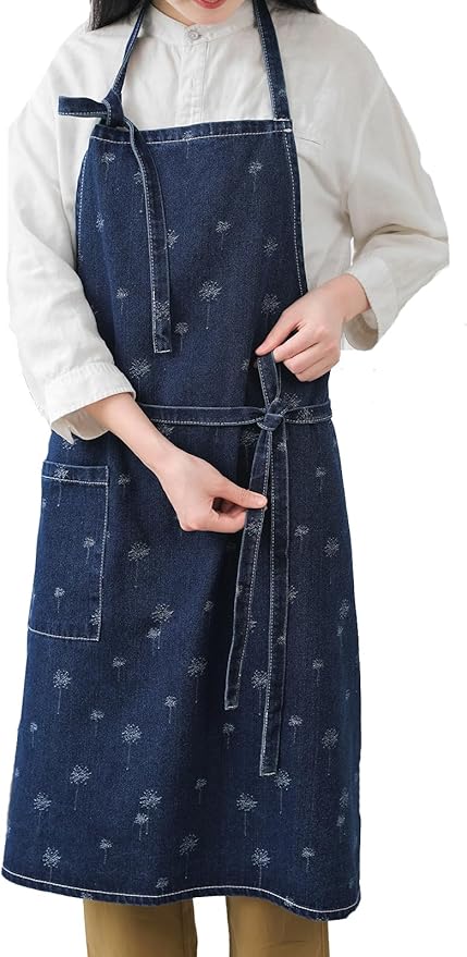 Cotton Denim Apron Soft - Unisex Adjustable Bib Apron with 5-Pockets Perfect for Kitchens
